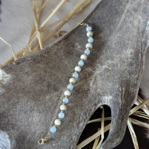 Bracelet corne & Aigue-marine