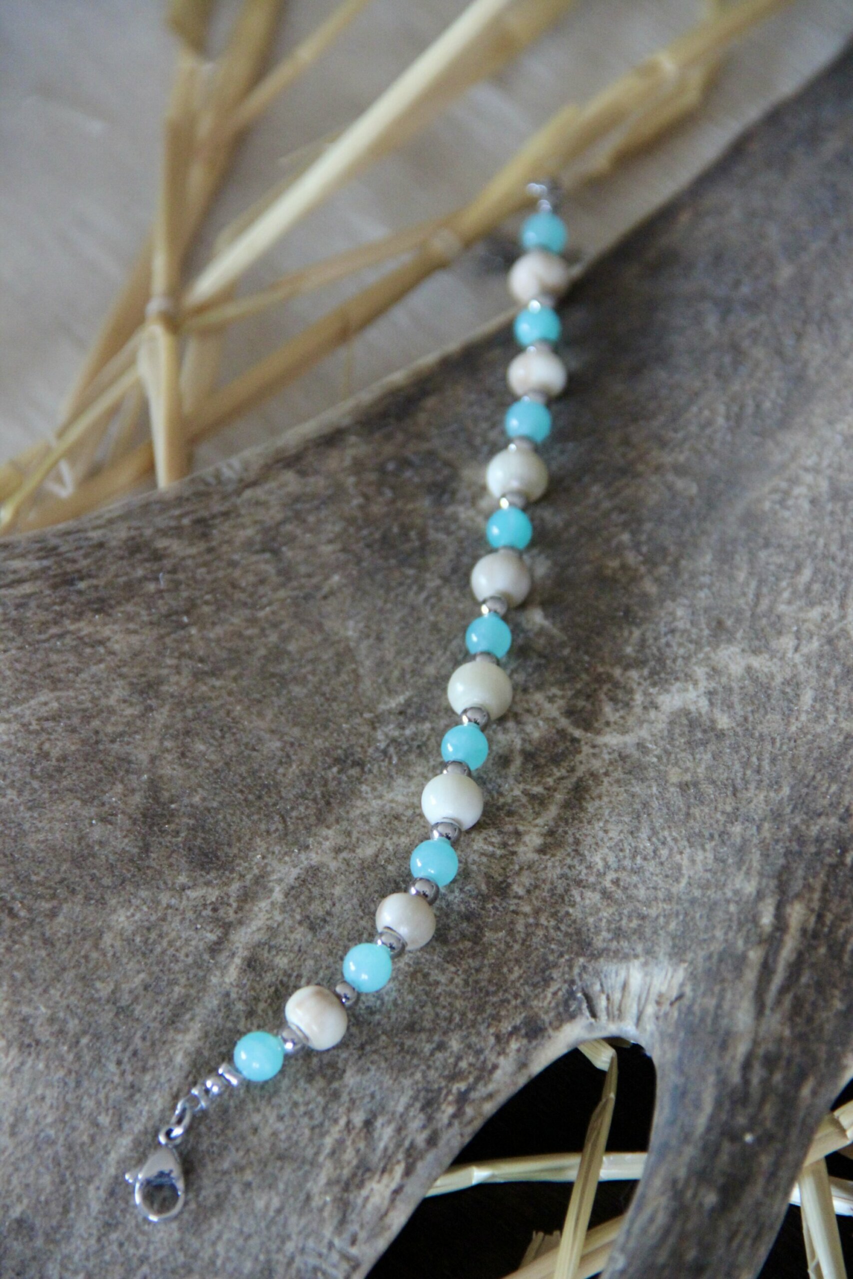 Bracelet corne & Amazonite