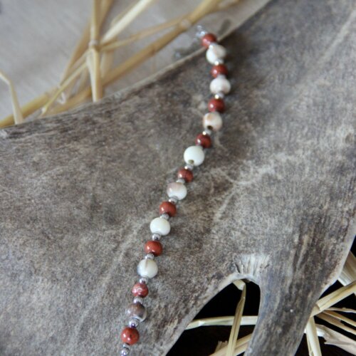 Bracelet corne & jaspe rouge