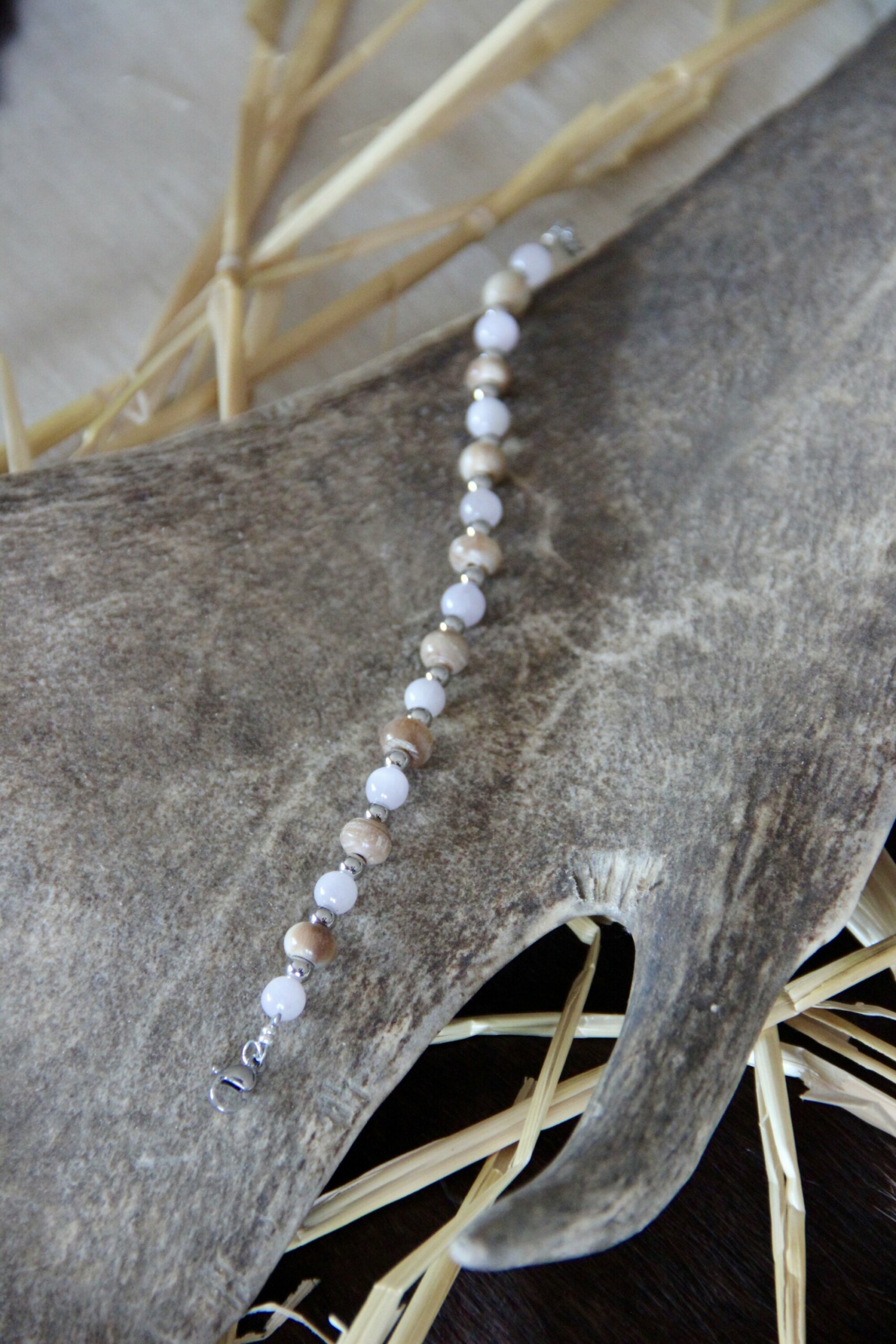 Bracelet corne de buffle & quartz rose
