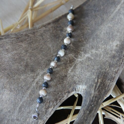 Bracelet corne de buffle & pierre de lave