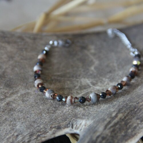 Bracelet corne Swarovski & obsidienne