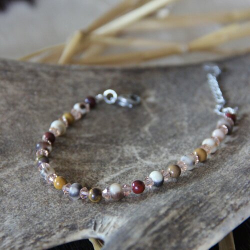 Bracelet corne Swarovski & jaspe mokaïte