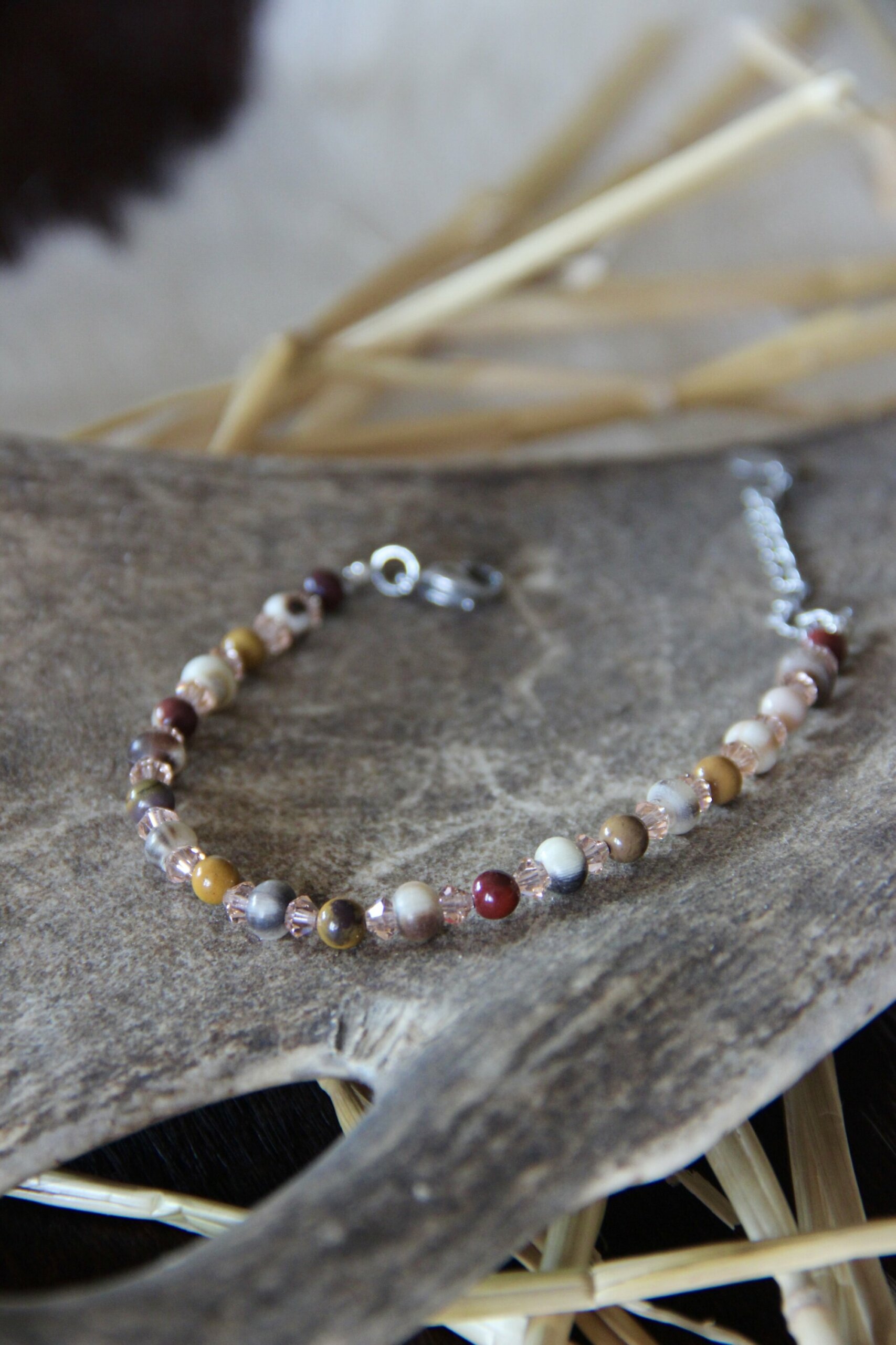 Bracelet corne Swarovski & jaspe mokaïte