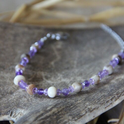 Bracelet corne Swarovski & améthyste