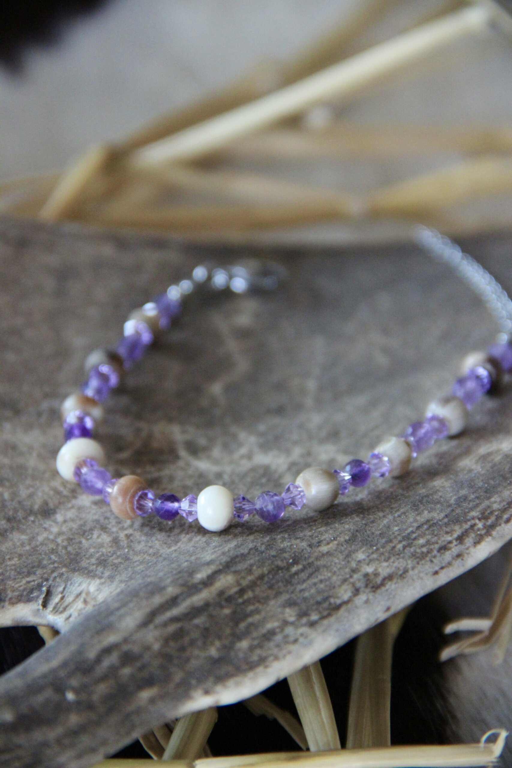 Bracelet corne Swarovski & améthyste