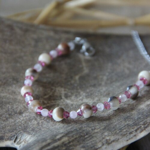 Bracelet corne de buffle Swarovski & quartz rose