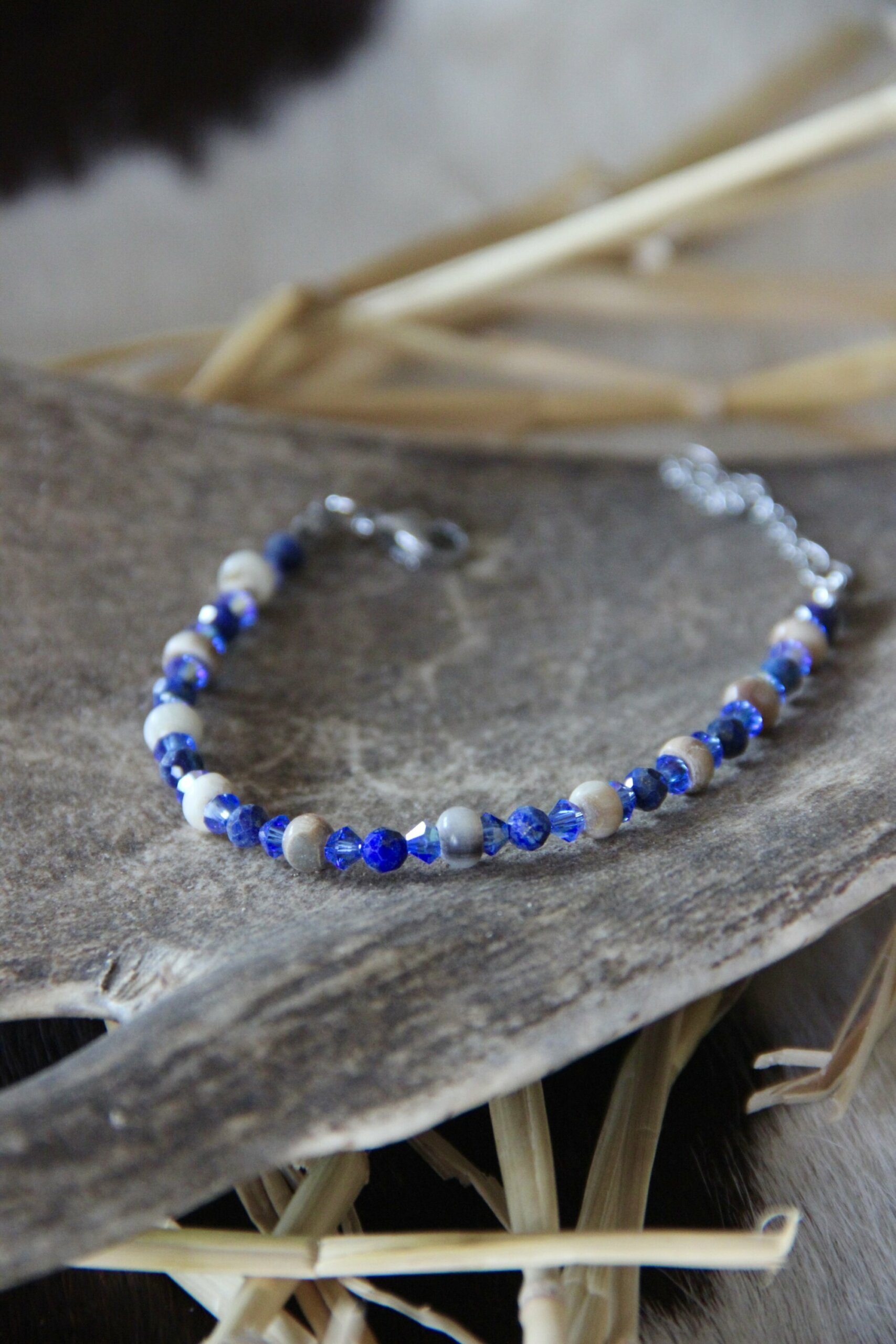 Bracelet corne de buffle swarovski & Sodalite