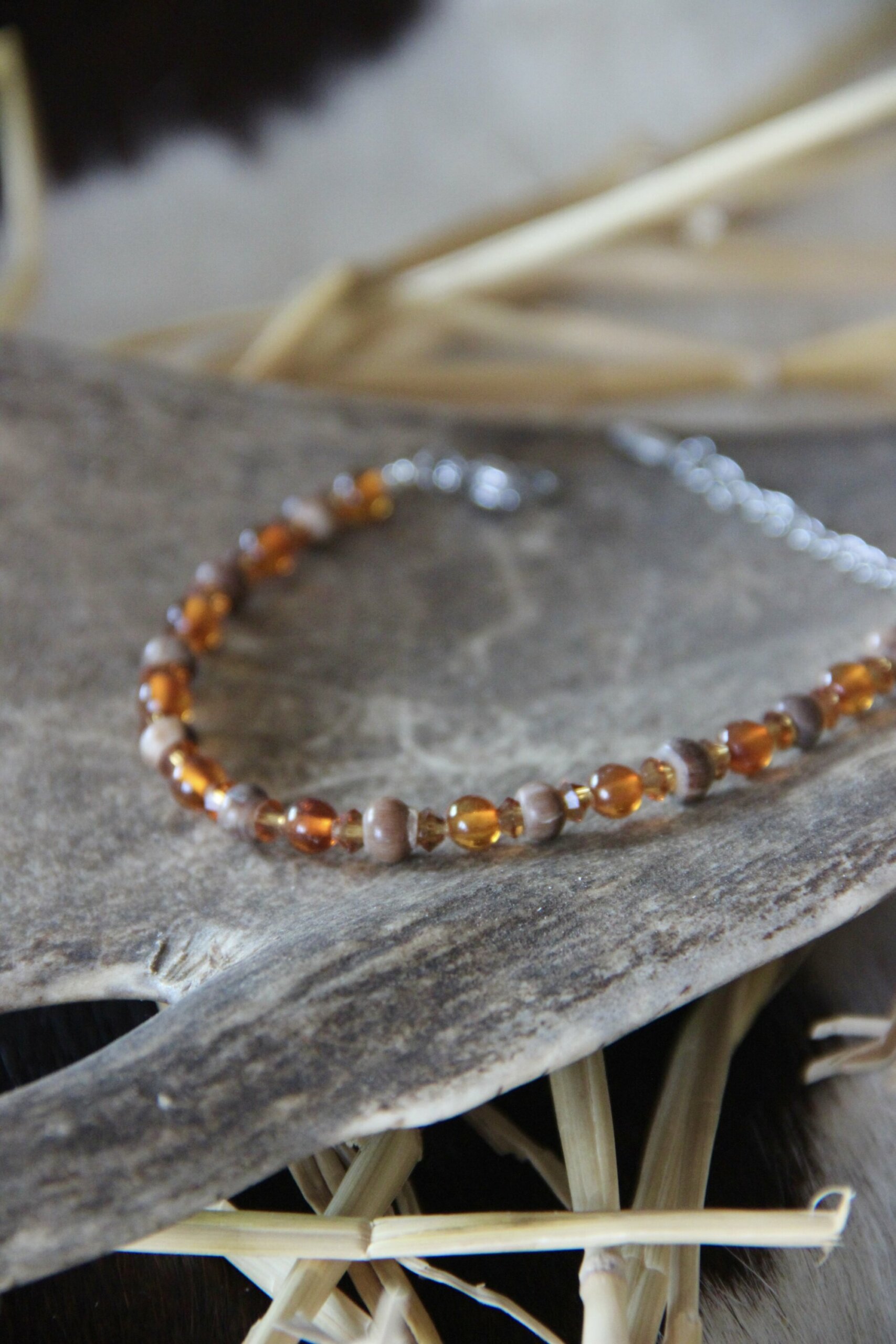 Bracelet corne Swarovski & Ambre