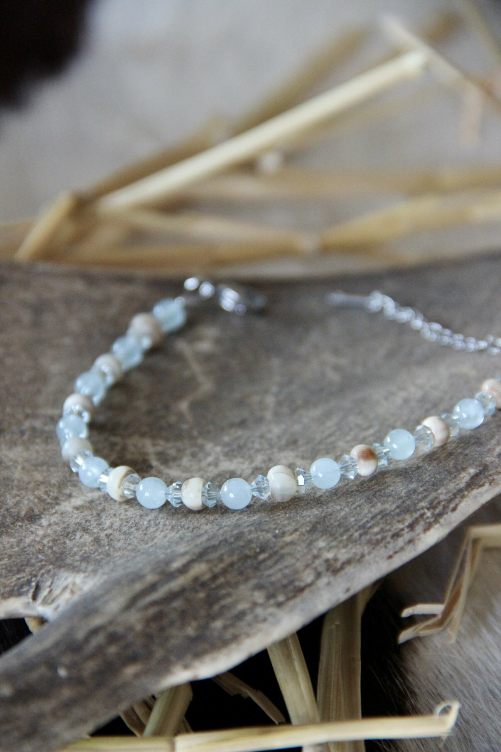 Bracelet corne Swarovski & Aigue-marine