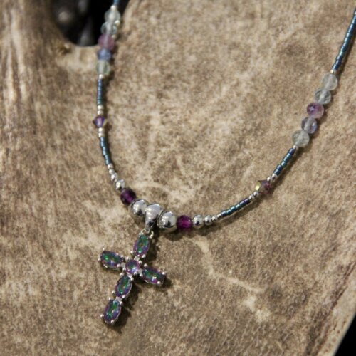 Collier croix strass & full fluorite