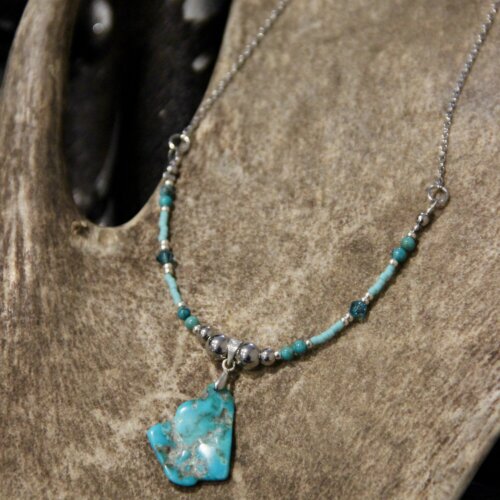 Collier SEMI turquoise d’Arizona & pépite turquoise naturelle