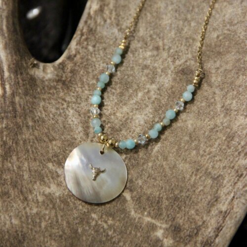 Collier SEMI amazonite & nacre taureau