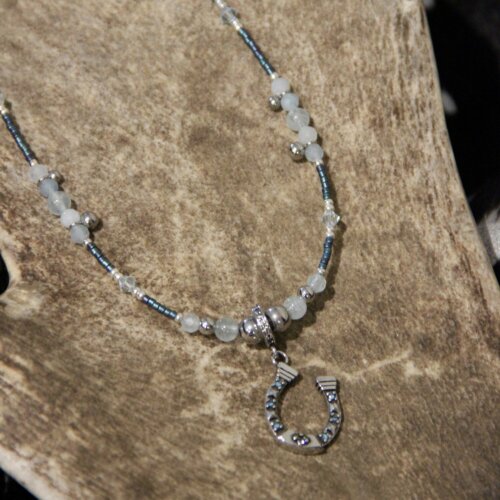 Collier FULL calcédoine & fer a cheval argent 925