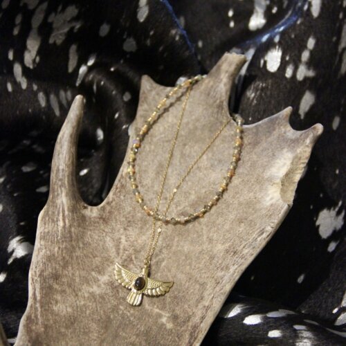 Collier double opale de feu & aigle oeil de tigre