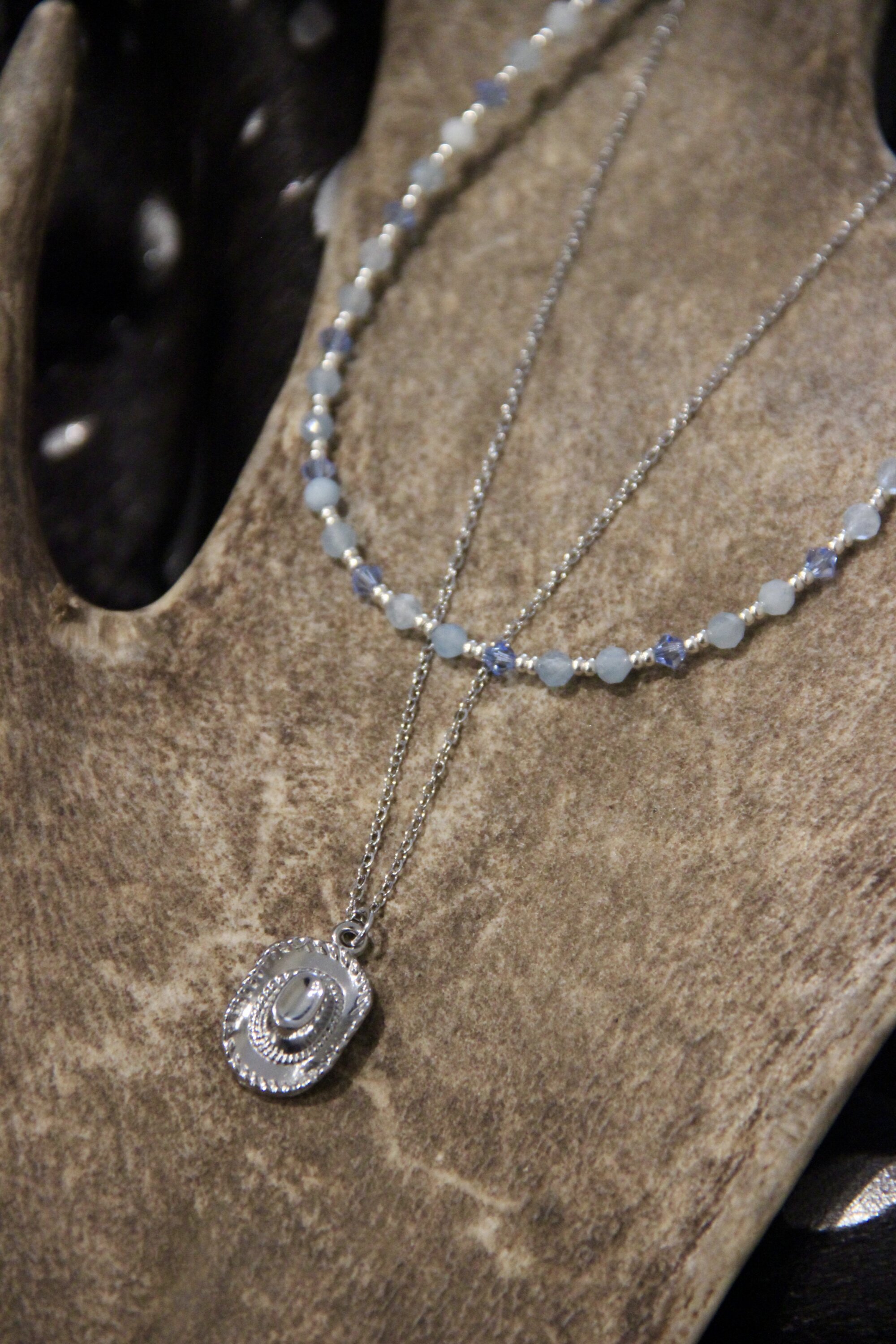 Collier double aigue marine & chapeau argenté