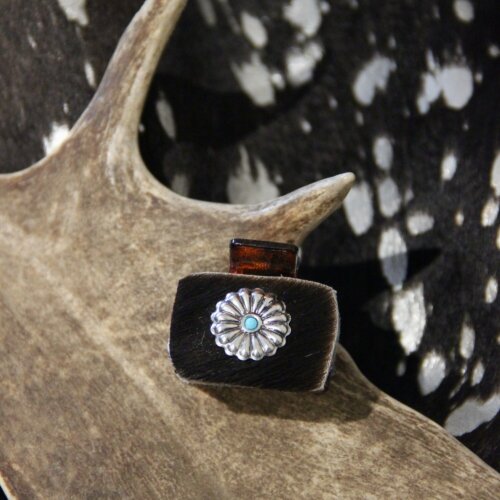 Pince a cheveux conchos rond & peau naturelle PETITE