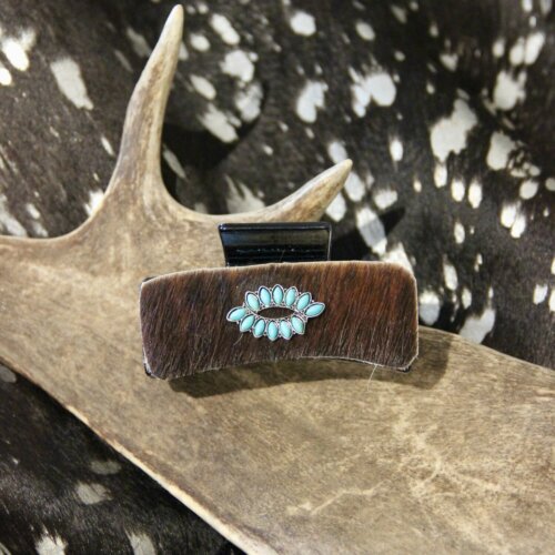 Pince a cheveux bijoux turquoise & peau naturelle GRANDE